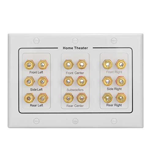 BATIGE 3-Gang 9 Speakers Home Theater Wall Plate Audio Distribution Outlet Panel Copper 18 Banana Plug Binding Post Connector Insert Jack Coupler