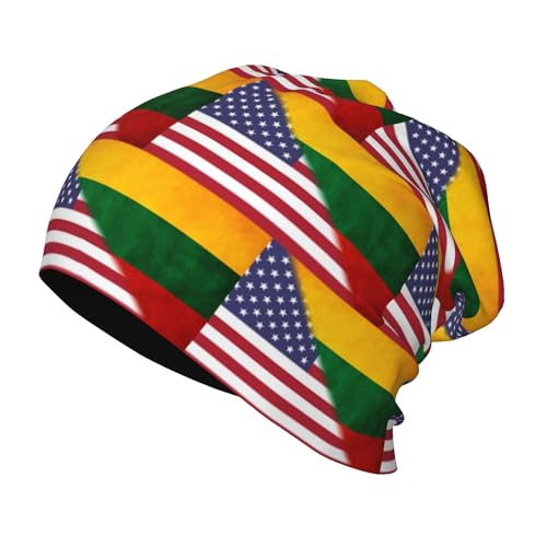 American Flag and Old Lithuanian Flag Kids Leisure Elastic Knitted Hat Junior Large Size Knit Cap Child Beanie Black