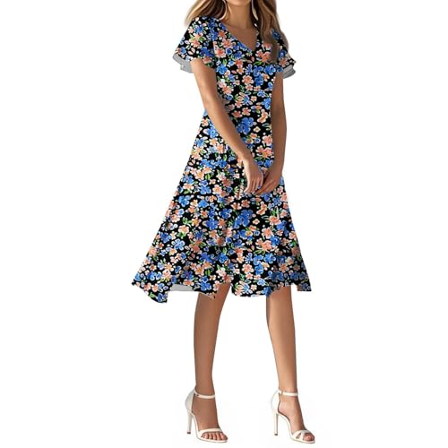 FUPODD Sommerkleider Damen Leicht Und Luftig Leinenkleid Italienische Kleider Plissee Lässig Sommerkleid Strand Damenkleider Casual Sundress Kurze...