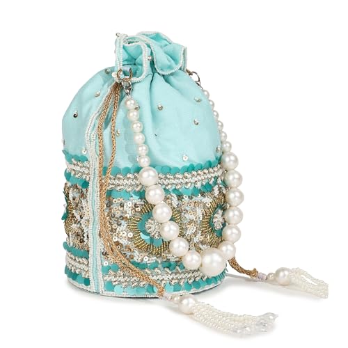 Image of THE TAN CLAN Pushp Zardozi Embroidered Mini Lotus Potli Bag - Handcrafted Silk Pouch with Intricate Zardozi & Lotus Design for Weddings, Bridal Accessories, and Special Occasions