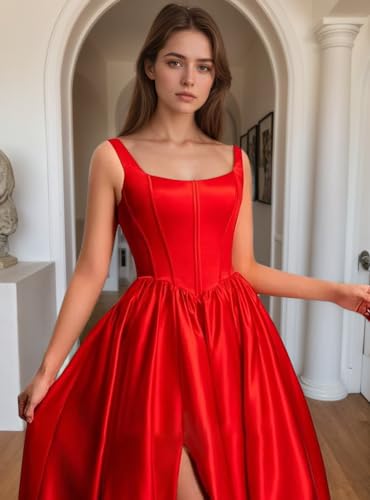 Satin Prom Dress Long Sleeveless Ball Gown for Women Simple Formal Dresses 2025 Evening Gowns with Slit4