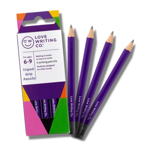 Love Writing Co. Writing Pencils for Children | Age 6, 7, 8, 9 | Writing Pencils for Kids | Ergonomic Design, Comfortable Writing, Helps Writing Skills, Proper Pencil Grip, Fine Motor Skills | 5 Pack