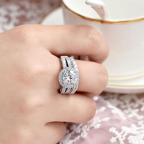 Wuziwen S925 4Ct Wedding Bridal Sets for Women Engagement Rings Wedding Band CZ Anniversary Ring4