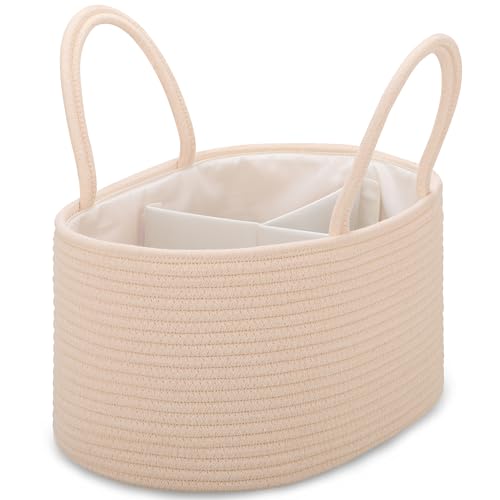 Image of COMSE Large Baby Diaper Caddy Organizer for Girl Boy, Car Caddy with Handles, Cotton Rope Basket for Changing Table, Nursery Organizer, Gift for Baby Shower and Registry Must Have, Beige
