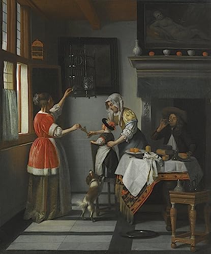 Toile Pieter De Hooch enfant et perroquet 60x90cm pour la décoration de salon