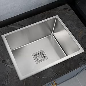 Plantex Kitchen Sink/Stainless Steel Single Bowl Handmade Kitchen Sink with Drain Rack, Hose Pipe and Square Coupling Matt Finish (21 x 18 inches)