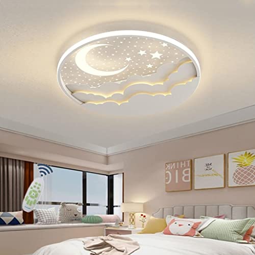WJLL Kinder Deckenleuchte LED Kinderzimmerlampe Moderne Sterne Mond Deckenlampe Dimmbar mit Memoryfunktion Kronleuchter Acryl Deckenlicht Junge Mädchen Schlafzimmer Wohnzimmer Deko Leuchten,Weiß,40cm Cover