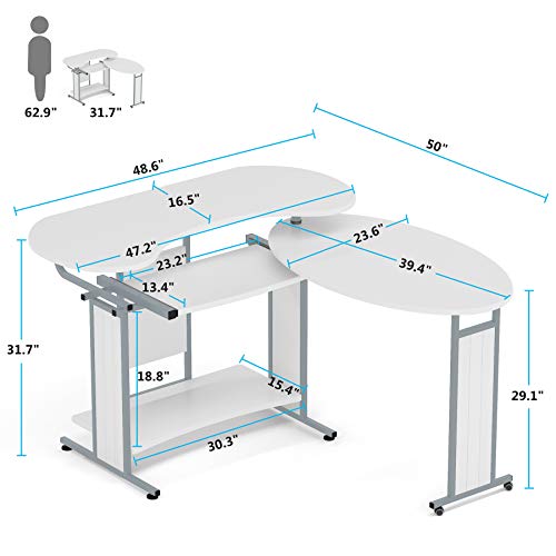 Tribesigns Reversible L-Shaped Computer Desk, Modern Rotating Computer Office Corner Desk Studying Writing Table Workstation For Small Home Office Use (White) #TOP6