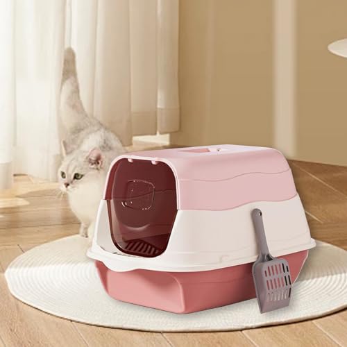 Arenero cerrado grande para gatos con tapa rosa miniatura 4