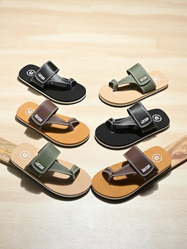 Image of Men's Comfort Slippers with Adjustable Strap | Cushioned Footbed & Shock Absorbing Sole | Lightweight Everyday Wear Slippers for Home, Office & Casual Walking