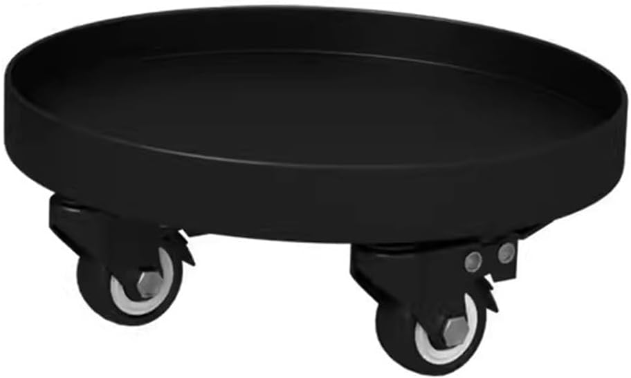 MEHWSUR Round Plant Stand with Wheels,Metal Heavy Duty Rolling Plant Stand Moveable Planter Caddies Flower Pot Saucer Mover Plant Dolly for Indoor Outdoor(Black,25cm)