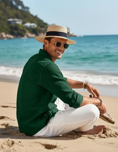 Image of Combo of Men's Casual Cotton Blend Shirt || Long Sleeve Button Down with Spread Collar | Lightweight Breathable Fabric | Stylish Solid Shirt for Beach, Office & Everyday Wear Pack of 2
