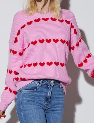 Image of Yimoon Valentine Heart Sweater for Women Cute Long Sleeve Crewneck Chunky Knitted Pullover Sweaters
