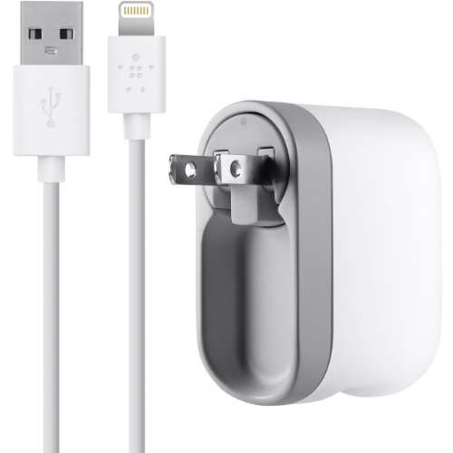 Belkin USB Swivel Home and Wall Charger with Lightning Cable for iPhone, iPad, and iPod, Compatible with iPhone 11, 11 Pro, 11 Pro Max, XS, XS Max, XR, X, 8, 8 Plus and previous iPhone models with Lightning connector, White, 1 Port (F8J032tt04-WHT)