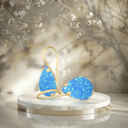 14K Gold Gemstone Earrings - Solid Yellow Gold Pear Shape Dangle Earrings - Birthstone Gift - Teardrop Jewelry - Handmade Elegant Gift for Women4