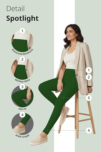 Image of Women's Cotton Lycra Ankle Length Leggings | Regular Rise, Soft 4 Way Stretch Fabric | Casual & Ethnic Wear