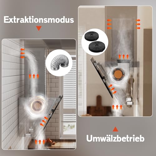 Dunstabzugshaube 60cm Seitenansaugung, 500m³/h Saugleistung, A++ Energieeffizienz, Edelstahl 430, 2x 1,5W LED-Beleuchtung, Touchpanel
