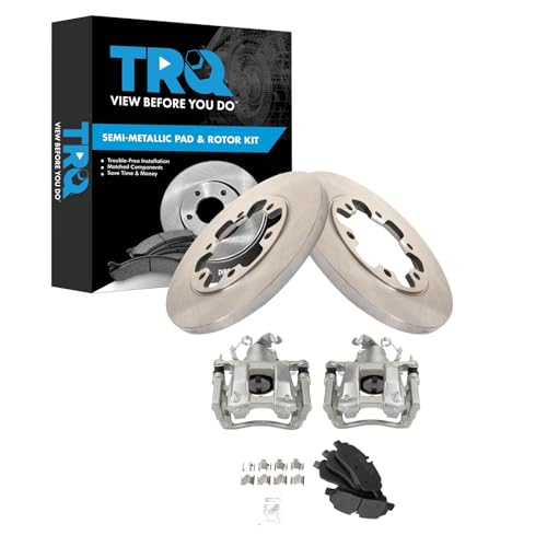 Image of TRQ Rear Brake Pad and Rotor Set Semi Metallic Rotors Calipers Compatible with 2015-2019 Ford Transit-350 HD