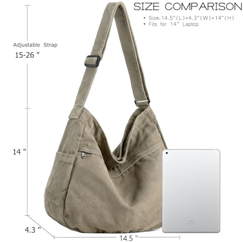 Image of Canvas Hobo Crossbody Shoulder Tote Bag for Women and Men Large Purse Messenger Bag Travel Work Shopping