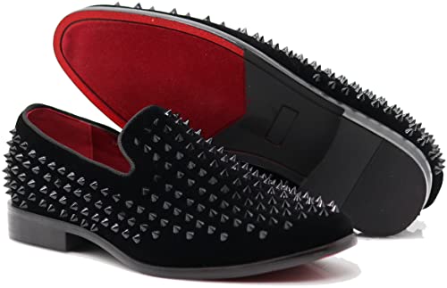 SAKO Men Vintage Spikes Sparkle Formal Tuxedo Stage Fashion Slip On Loafer Dress Shoes