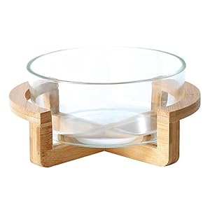Cabilock 1 Set Glass Salad Serving Bowl and Acacia Wood Stand Round Serving Bowl for Salad Fruit Popcorn Dip Seasoning Snack Oatmeal and More 2500ml