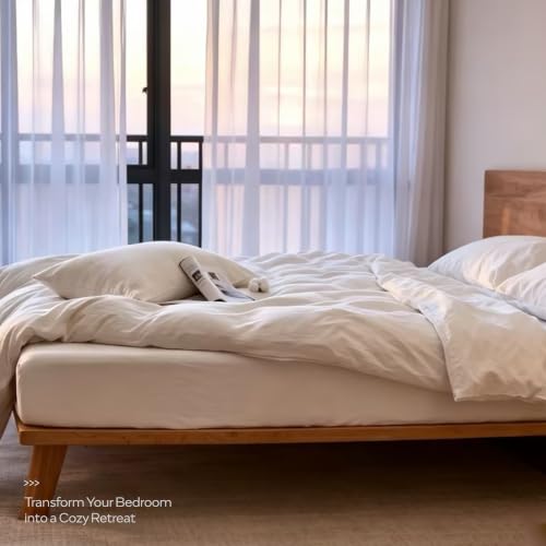 Image of JELLYMONI Queen Size Duvet Cover 100% Cotton Linen Texture Breathable Set | Pure Cotton, Zipper Closure, with natural wrinkles, Breathable&Soft, fade-resistant, 1 Duvet Cover & 2 Pillowcases