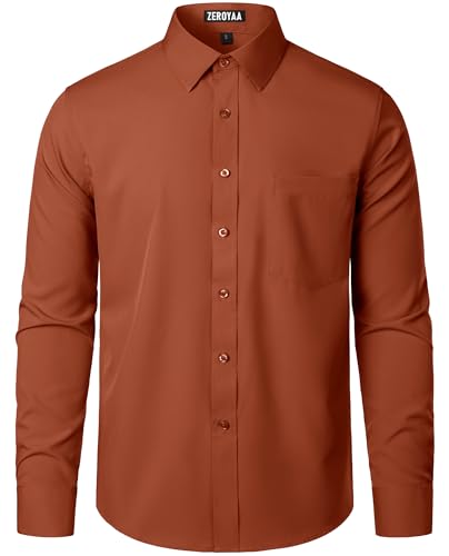 ZEROYAA Men's Regular Fit Dress Shirt Solid Wrinkle-Free Long Sleeve Casual Business Button Up Shirts with Pocket4