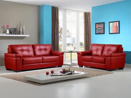 Vente-unique-Couchgarnitur Leder 3+2 - Rot - Hazel