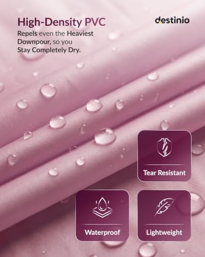 Image of Destinio Raincoat for Kids 6-12 Years, Waterproof Poncho for Kids, Thick PVC Knee Length Raincoat for Boys, Full Sleeve, Hood with Drawstring, Reusable Rain Coat for Girls, School Children