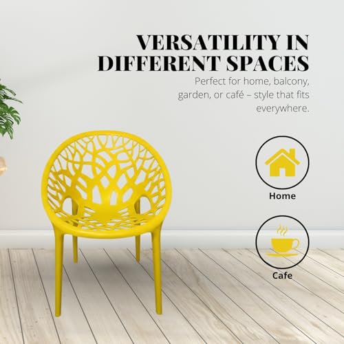 Image of activa Crystal Plastic Arm Chair | Stackable Indoor Outdoor Chair for Home, Balcony, Patio & Garden | Comfortable Designer Armrest Chair | Durable Plastic Seating Furniture (Yellow, Set of 2)