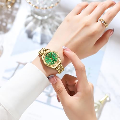 Image of NIBOSI Watches for Woman Analog Quartz Stainless Steel Diamond Rose Gold Green Small Dial Women Watches Classic Wrist Watch Date Waterproof