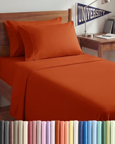 Image of Twin XL 4 Piece Sheet Set - College Dorm Room Essentials - Terracotta