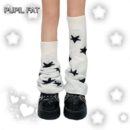 Y2k Star Print Two Side Wear Knitted Leg Warmers Socks Reversible Punk Acubi Fashion Streetwear Leg Cover for Women4