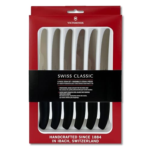 Comparison: Best Serrated Steak Knives 10 Victorinox 6.7833.6US1 sadf Swiss Classic 6-Piece Steak Knife Set, 4-1/2-Inch Serrated Blades with Round Tip, 4-Inch