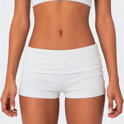 Image of Women Low Waist Lounge Shorts Fold Over Skinny Pajamas Shorts Summer Casual Pj Bottom Sleep Shorts