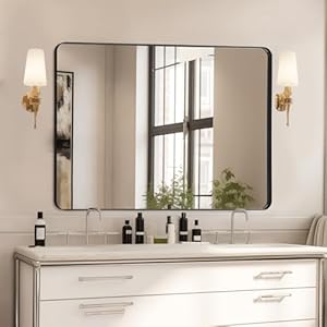 Mirrorons Black Bathroom Mirror 40 x 30 Inch, Black Wall Mirror, Matte Black Bathroom Vanity Mirror with Rounded Corner, Shatterproof (Horizontal/Vertical)