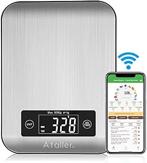Ataller Smart Food Nutrition Scale, Bluetooth Digital Kitchen Scales with Smartphone App for Baking, Cooking, Keto, Meal Prep, Large, Stainless Steel