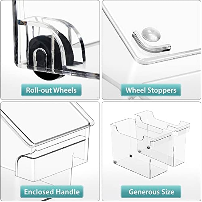 Sorbus Roll Out Bottle Organization Bins - 2 Sizes Pantry Under Sink Organizer with Wheels & Handles - Clear Plastic Organizing Containers for Cleaning Supplies - Kitchen Cabinet Laundry Room Storage