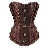 Sapubonva Steampunk Corset bustier top leather womens burlesque plus size buckles Pirate Role halloween costumes Brown S