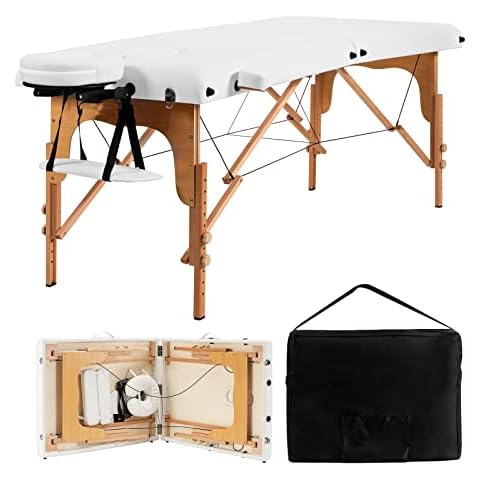 WELLHUT Professional Facial Lightweight Therapy Salon Tattoo Spa Bed with Adjustable Height & Headrest & Carry Case & Face Cradle & Armrest, Portable Folding Massage Table Lash Bed (White) Cover