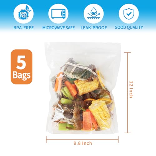 WRAPOK Seafood Boil Bags 5 Pack Small Cooking Bag Seasoning Storage Bag for Crab Fish Crawfish, 12 x 9.8 Inch