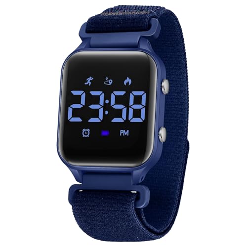 Timever Digitaluhr Kinder Mädchen Jungen mit Schrittzähler 2 Alarme Stoppuhr Licht Datum-Sport Armbanduhr ohne App und Handy mit Nylon Klettarmband