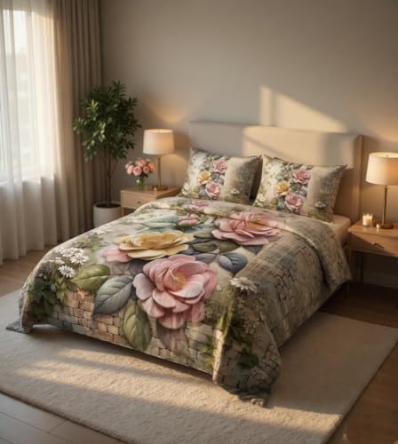 Image of 7D Printed King Size Bedsheet, Pink Flower, 228x228cm
