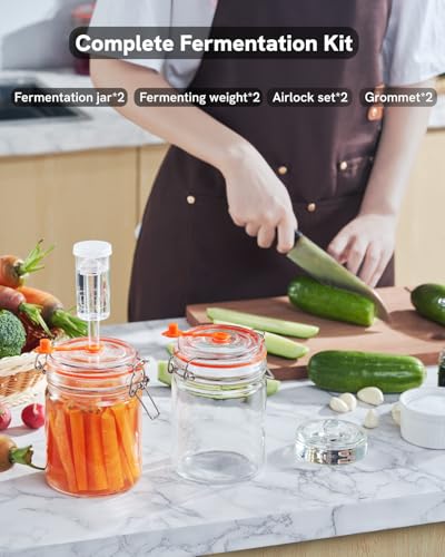 JILLMO Fermentating Jar Pack of 2, 650ml Fermentation Kit with Weights and Airlocks, Perfect for Home Fermentation Enthusiasts, Kitchen Use
