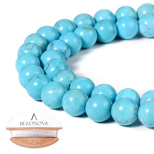 Image of BEADNOVA 8mm Blue Turquoise Gemstone Round Loose Beads for Jewelry Making (45-48pcs)