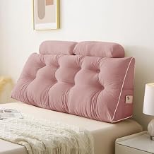 Sasttie Headboard Pillow Full, Wedge Pillow Headboard for Bed Sitting Up, Back Support Pillows for Reading, Sitting or Working with Detachable 2 Pack Neck Bloster Pillows, Pink