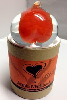 Unknown Binding Annie Michaud Hand Blown Glass Heart Clear Injected w/ Red Collectible Book