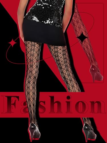 Image of Bencailor 3 Pairs Halloween Women Fishnet Stocking Tight Legging Black Stockings Small Hole Pattern High Pantyhose Waist Lace