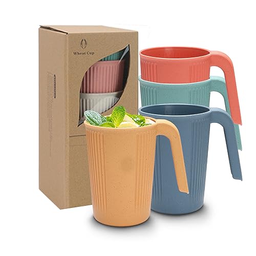 Sumajuc 4 tazze in plastica con manici, impilabili da campeggio, tazze in melamina che possono essere utilizzate in modo sicuro in lavastoviglie e forno a microonde