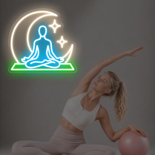 Image of Yoga Neon Sign for Meditation Room, Zen Room LED Light, Spiritual Decor | USB Powered Dimmable Yoga Studio LED Sign, Gift for Yoga Lover, Home Gym Wall Decoration